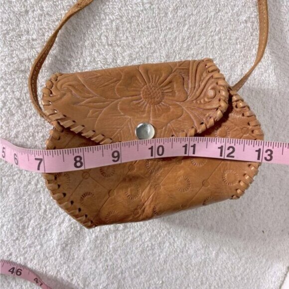 Vintage Handmade Tan Brown Tooled Leather Crossbody Bag Shoulder Bag Purse - Picture 12 of 16